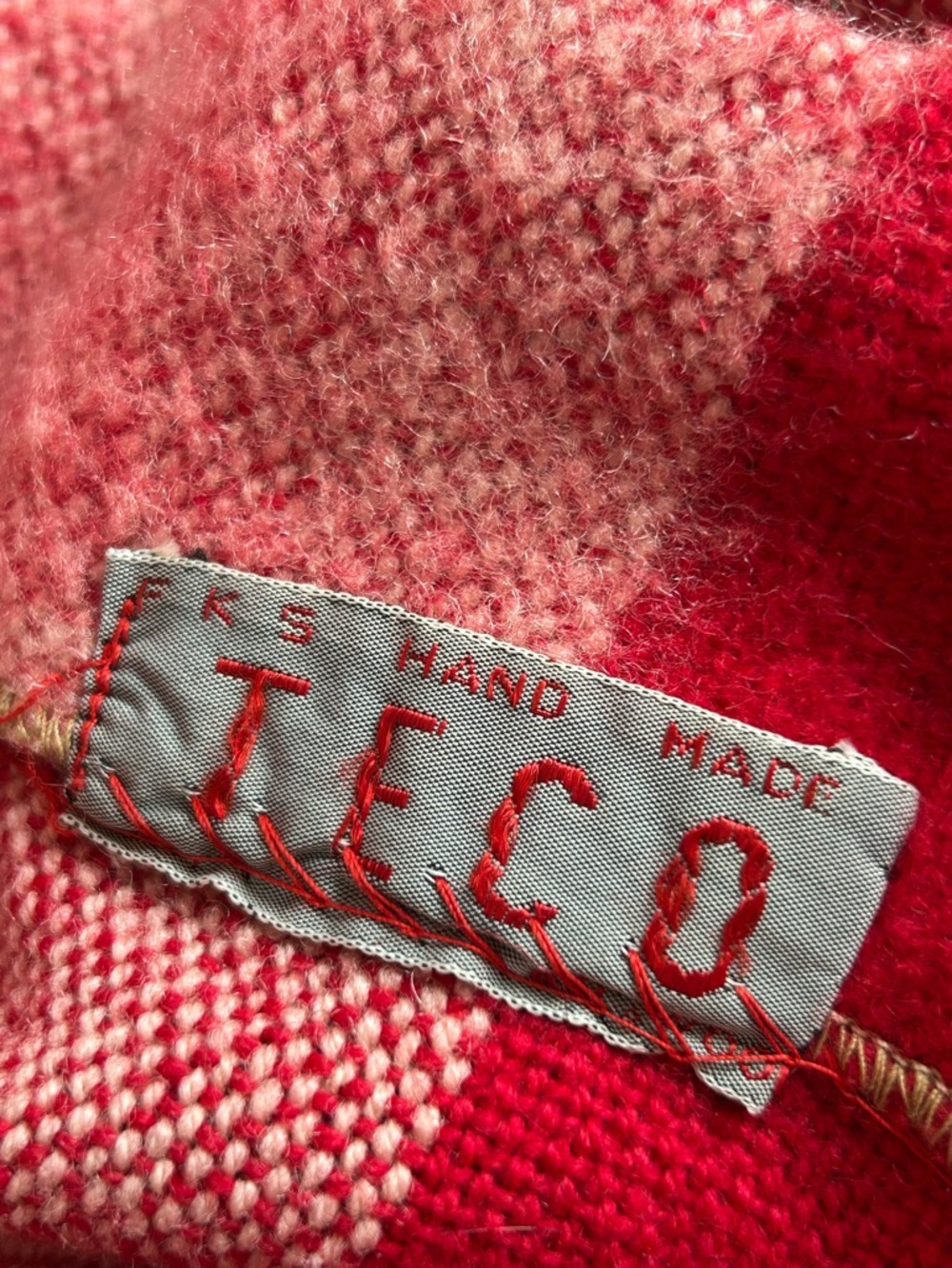 Vintage Pink  & Red Striped Wool Button Front Cape Sweater TECO 1970s - Picture 5 of 5